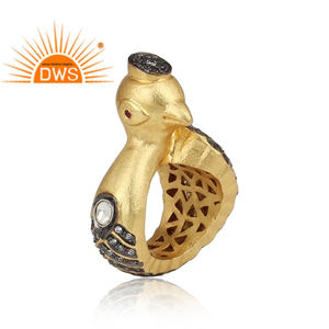 Bague en argent Sterling naturel pour adultes, bijoux en plaqué or, motif paon Antique, vente en gros, fabrication de bijoux faits à la main - Product Image 4