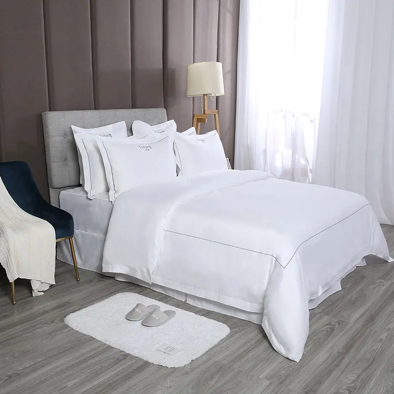 Drap de lit 100% coton de couleur blanche, vente en gros, linge d'hôtel