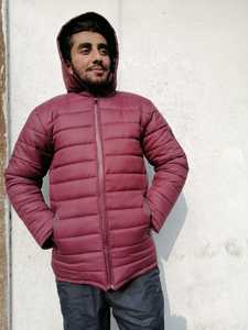 Custom Men's Lightweight Warm Autumn Puffer <b>Jacket</b> with Stand Collar Waterproof & Eco-Friendly Maroon Color - Product Image 4