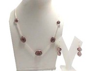 Set kalung batu permata Amethyst wanita modis perhiasan modis tipe untai berlapis perak & emas untuk pernikahan