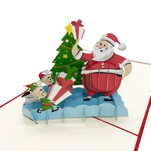 Babbo Natale & Elfi 3D Pop Up carta buon natale made in Vietnam artigianato all'ingrosso Best Seller regali e artigianato