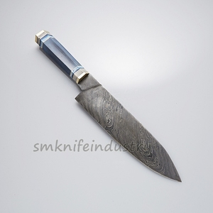 Custom Hand Forged Damascus <b>Kitchen</b> Chef <b>Knife</b> With Leather sheath cover (smk1966) - Product Image 4