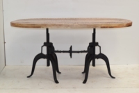 Table à manger ovale industrielle réglable et pliable, plateau en bois massif, base en fonte, mobilier vintage style machine, assemblée pour cuisine
