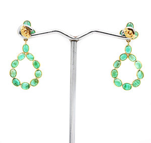 Pierres précieuses émeraude de haute qualité 18k or jaune massif fait à la main boucles d'oreilles pendantes bijoux pour grossiste - Product Image 3