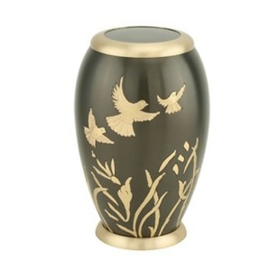 Oiseau or et vert foncé gravé vente en gros, urne en métal Antique pour cendres, urne de crémation pour adulte Style américain/européen - Product Image 1