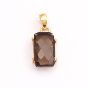 Single <b>Bail</b> Connect Charms Diy <b>Pendant</b> Jewelry Supply Dainty Smoky Quartz Rectangle Shape Gemstone Gold Plated <b>Pendants</b> Making - Product Image 1
