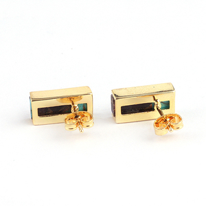 Encantadora personalidad damas 24K chapado en oro en forma de barra pendientes de latón 5x15mm cobre Azul zafiro turquesa bodas - Product Image 6