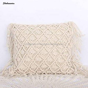 Handmade 18x18 Inch Cotton Macrame Pillow Cover Solid Pattern Sustainable Decorative <b>Cushion</b> for Home or Hotel From India - Product Image 3