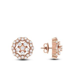Boucles d'oreilles en or rose avec diamants véritables pour un usage quotidien |   Boucles d'oreilles élégantes en grappe de diamants |   Bijoux de mode de luxe tendance pour femmes - Product Image 2