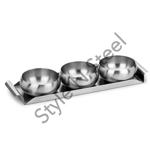 Juego de servicio de frutas secas, conjunto de cuencos de tres piezas con soporte, acero inoxidable, 4 Uds. - Product Image 1