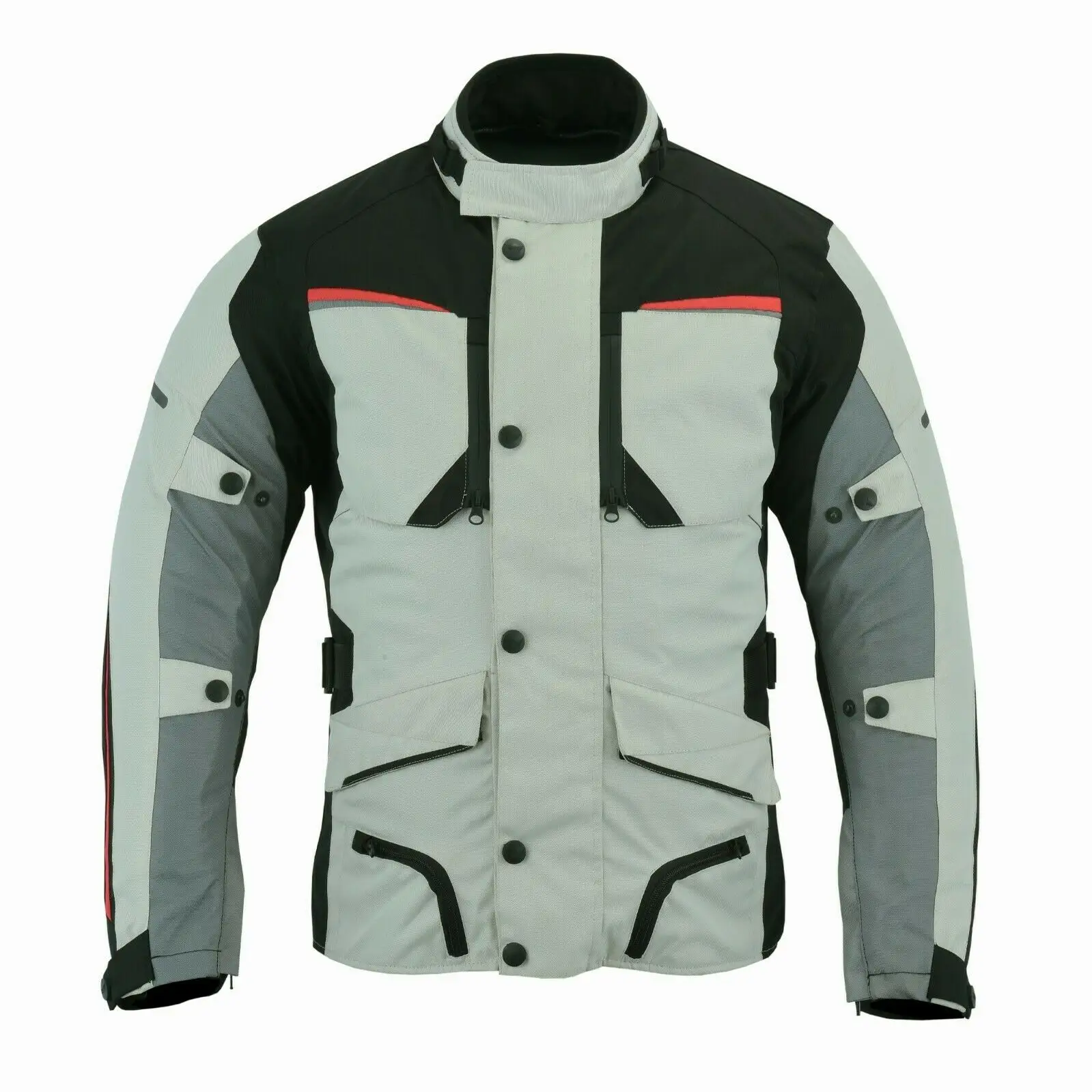 Chaqueta larga para motocicleta para hombre, textil impermeable, color blanco/gris, blindado