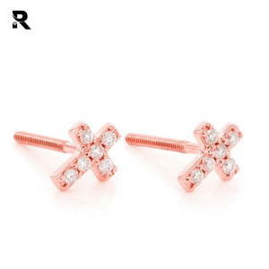 Mini pendientes de tuerca de Cruz para mujer, 5,3mm, oro amarillo, rosa, blanco, 14K - Product Image 2