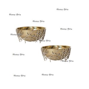 Juego de 2 Tazones de Latón para Servir Alimentos con Soporte, Diseño Moderno, Forma Redonda, Tazón Decorativo para Aperitivos en Venta - Product Image 1