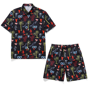 Vêtements respirants pour hommes, ensemble d'été de plage, ensemble de chemises, culotte florale hawaïenne, pour hommes - Product Image 1