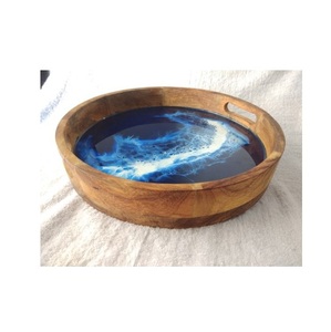 Plateau de service unique de grande taille en résine époxy colorée, combinaison bois de manguier et résine époxy, plateau de service pour la maison - Product Image 2