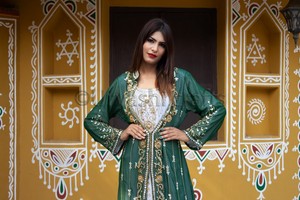 Collection de célébrités musulmanes, caftan fait à la main, accessoire de créateur couleur verte urvashi abaya farasha, produit très vendu, collection 2019 - Product Image 6