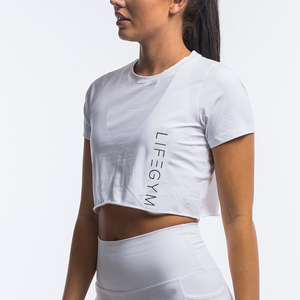 Wholesale Women Custom Logo Athletic Cop <b>Top</b> T Shirt Workout Gym Sports Crop <b>Top</b> - Product Image 4