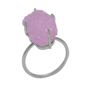 Anillo de piedras preciosas de Calcedonia Rosa áspera genuina, joyería chapada en oro de Plata de Ley 925 sólida. Fabricado por Casa De Plata - Product Image 2