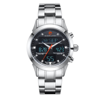 Montre Bâtie Acier Inoxydable «Al Fajr» Musulmane Islamique, Double Heure, Azan, Boussole Qibla, Étanche, Horloge Usine LED LCD
