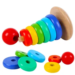 Educational High Quality Connecting Stacking Rings Building Blocks Colored Wood Blocks Set kids building block toys