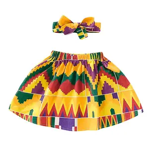 Conjunto de roupas infantis com estampa Dashiki africana de verão para meninas de 5 a 14 anos, saia elegante e top, mais vendido