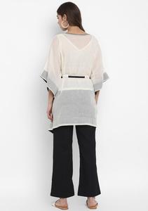 100% Soft Breathable Cotton <b>Kaftan</b> Night Dress Washable Floor-Length Ivory Half Sleeves Solid Pattern Pajama - Product Image 4