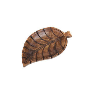 Plateau en bois sculpté à la main en forme de feuille, plateau de service à fruits en bois naturel, assiettes en bois brun à bas prix - Product Image 1