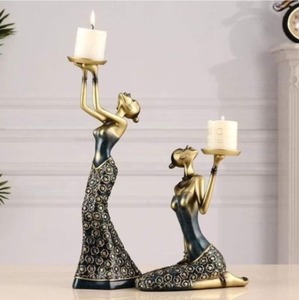 2ชิ้นวินเทจเลดี้เทียนยืน | ทองเหลืองผู้หญิงประติมากรรมศิลปะ - Product Image 3