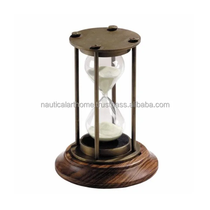 Antique Brass Sand Timer Hourglass on Wooden Base - Antique Sand Timer - 3 Minutes Sand Clock by Nautical Art Home - NAH11021