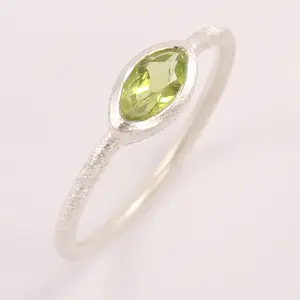Genuine Peridot Rings 925 Solid Sterling Silver Beautiful Marquise Cut Green Gemstone Engagement Wedding Women Gifts