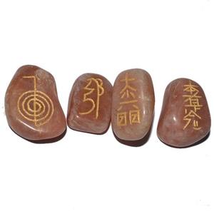 Set de Reiki Usui de Ágata Melocotón al por Mayor, Tallado y Grabado, para Decoración Religiosa del Hogar y del Coche - Product Image 2