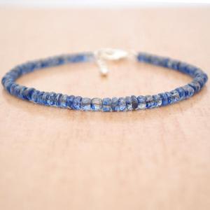 92.5 Sterling <b>Silver</b> Handmade <b>Beaded</b> <b>Bracelet</b> Natural Kyanite Gemstone Beads Gold Plated Rondelle Faceted Indian Religious Gift - Product Image 2