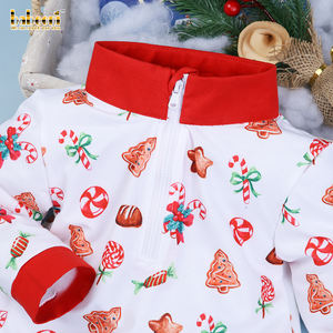 Conjunto Vintage de lujo para niño, estampado de dulces de Navidad, OEM, ODM, bordado hecho a mano personalizado, venta al por mayor certificada por el OEKO-TEX - Product Image 3