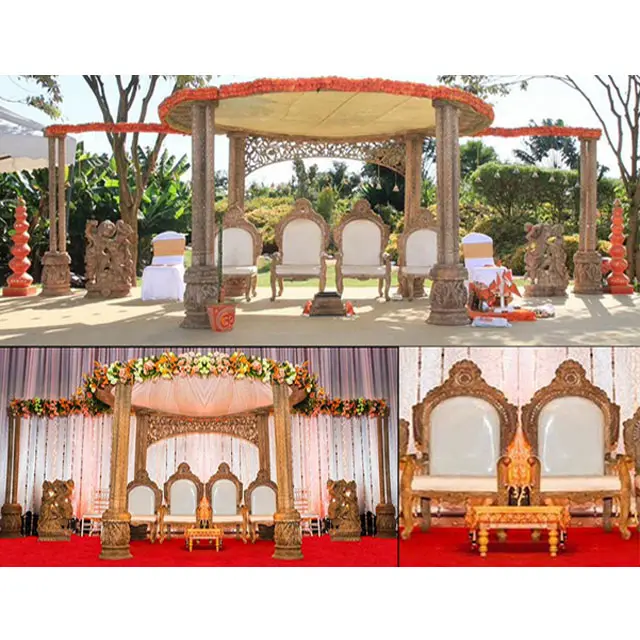 Mandap de madera para boda al aire libre, impresionante mantel de madera tallada a mano, artesanal, España