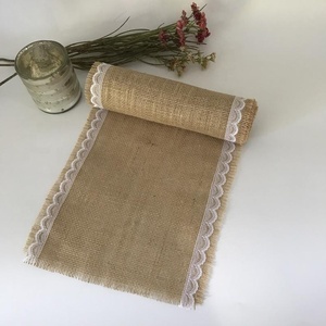 Camino de Mesa Rústico de Arpillera con Ribete de Encaje Blanco, Lavable a Mano, Decoración para el Hogar - Product Image 2