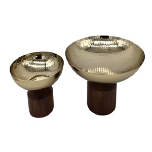 Lot de 2 bols de service à fruits secs de différentes tailles Bol à nourriture martelé en acier inoxydable avec base en bois en vrac - Product Image 2