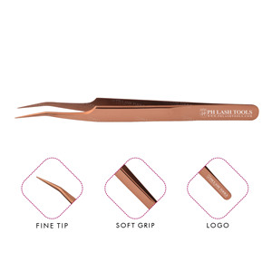 Rose Gold Volume 12mm 35deg Eyelash Extension Tweezer with Your Company Logo, Heavy Duty Stainless Steel Eyelash Tweezer - Product Image 1