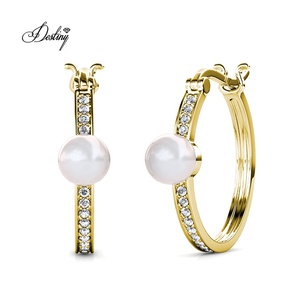 Khá Hoop Bông tai tôn tạo với Swarovski Ngọc Trai Cubic Zirconia daisini Sterling Silver 925 Bông tai cho phụ nữ - Product Image 1