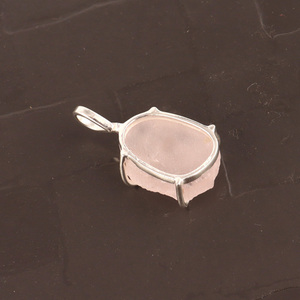 Offre Spéciale janvier-Bonheur naturel rugueux rose quartz pendentif 925 sterling argent prong réglage pendentif pour faire chaîne collier - Product Image 5