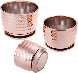 Macetas pequeñas de cerámica de cobre metálico para plantas de interior, con diseño acanalado de drenaje, macetas de flores suculentas con platillos acoplados - Product Image 6