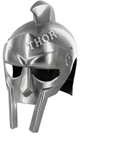 Casco de armadura de Gladiador, accesorio Medieval, Máximo, Decimus, Meridius, Gladiador, traje, Plata pulida