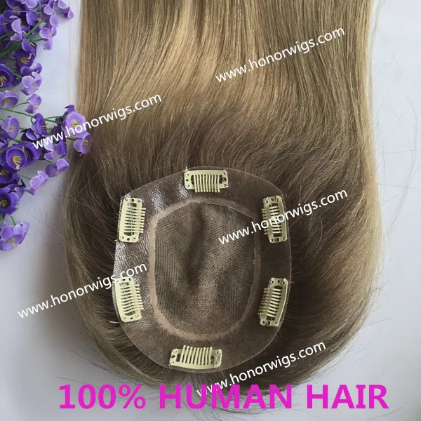 HT378 silk top silk base women's touper custom toupee hairpiece tone ombre color ash blond color 16inches 5inchx6inch with clips