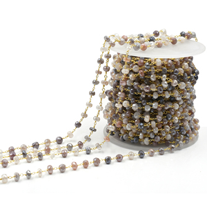 Mystic Coated Moonstone Faceted Rondelle Rosary Chain 6–7mm Brass 18K Gold Plated <b>Wire</b> Wrapped Gemstone Chain Sold by Foot - Product Image 6