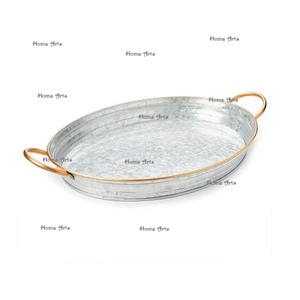 <b>Prime</b> Quality Galvanized Tea Coffee Tray With Iron Stand Oval Shape Customized Size Serving Tray From India - Product Image 4