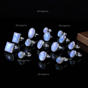 Anillo de boda de piedra lunar arcoíris crudo para hombre, piedra preciosa natural blanca, exhibición de oro rosa con cabujones, accesorio de joyería - Product Image 5