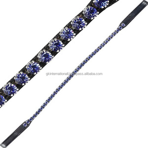 Bracelet noir à sourcils en cuir pour cheval, avec perles bleues et chaîne métallique décorative en cristal clair, cousu, entièrement durable, 2 m - Product Image 2