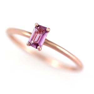 Oro Sólido 14K Banda Delicada Anillo baguette Turmalina Piedra Preciosa Piedra Minimalista Joyería - Product Image 1