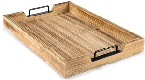 Bandeja para servir de madera de acacia natural con mango de metal Bandeja de madera segura para alimentos para uso doméstico y en restaurantes Ideal para servir desayunos - Product Image 6