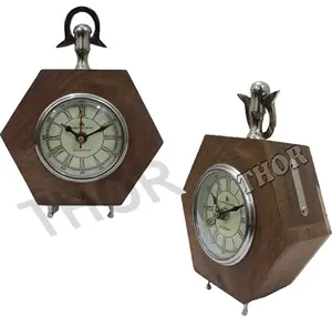 Reloj de mesa Vintage, de acero, marrón, madera, artesanía, artículo, mesa, decoración del hogar