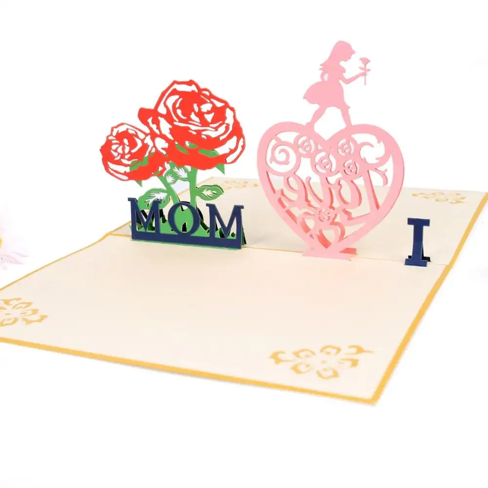 I love mom 3D thiệp chúc mừng Việt Nam in hoa Kirigami thẻ Pop Up thẻ thủ công mỹ nghệ